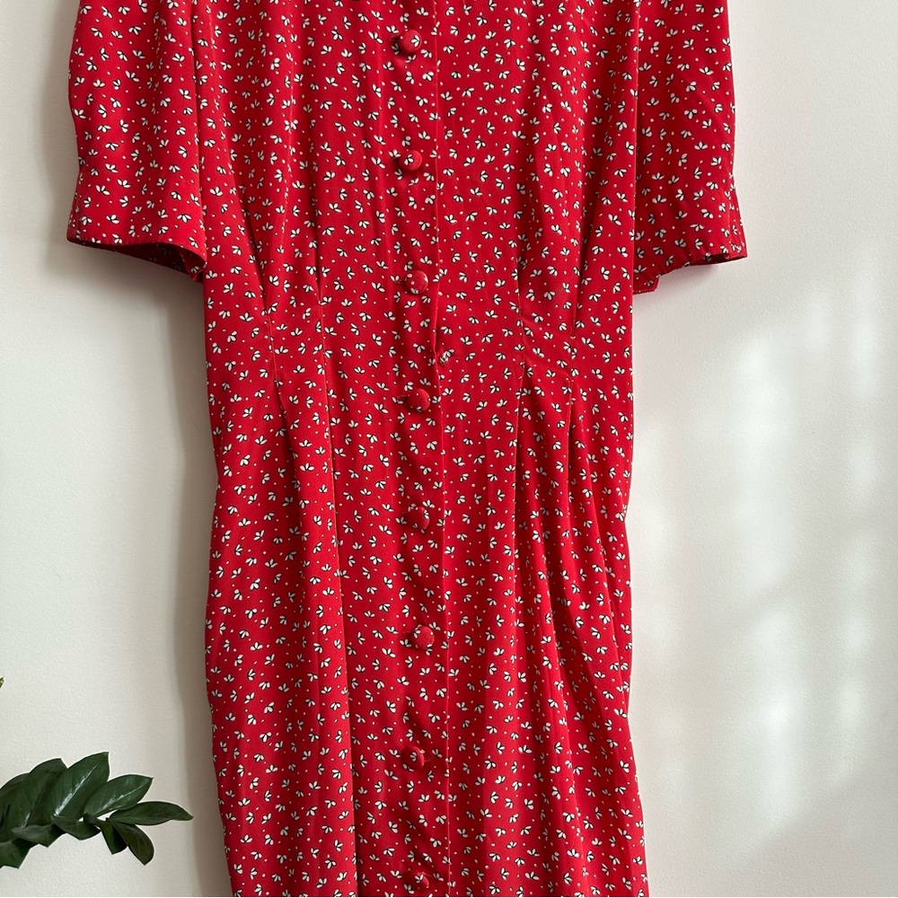 Vintage lace Peter Pan collared floral print button front midi dress- M/L - Picture 4 of 9